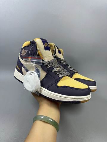 Air Jordan 1 White Navy Blue Yellow Men's Women's Basketball Shoes-110